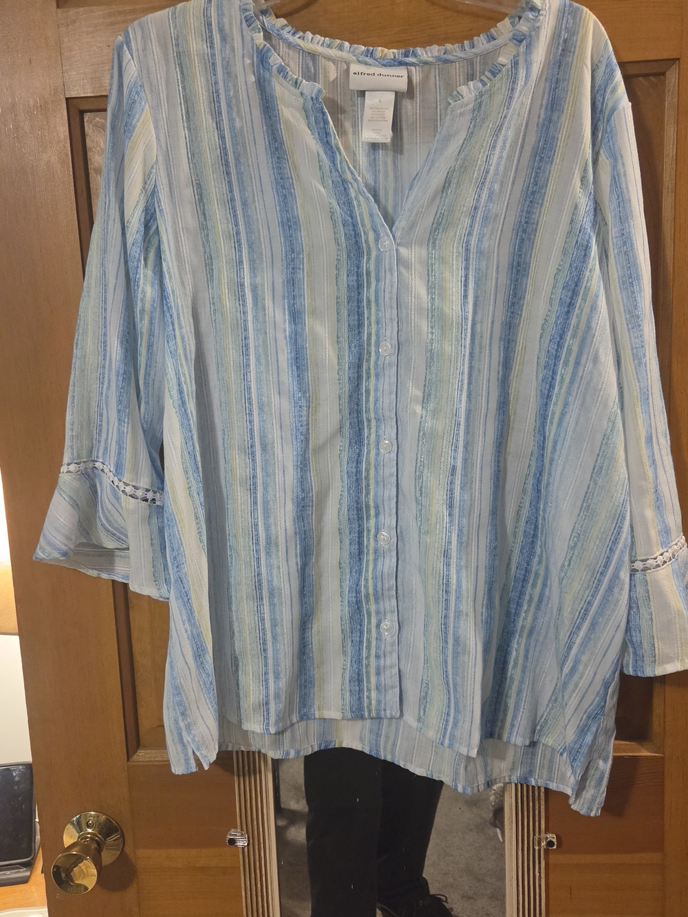 Alfred Dunner Blue Stripe Button-Front Women's Top